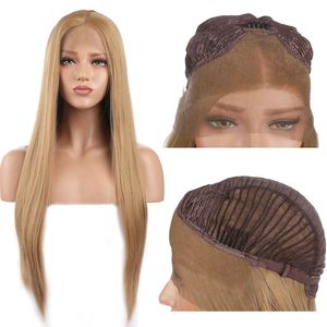 Moda celebridad estilo sedoso recta rubia color sintético peluca con pelucas delanteras de encaje de pelo para bebés para mujeres negras americanas