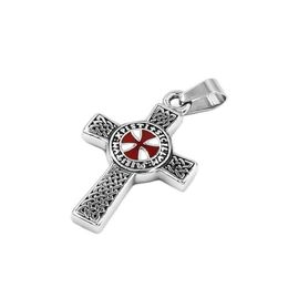 Mode celtique noeud croix rouge pendentif en acier inoxydable bijoux templier armure bouclier chevalier croix hommes pendentif en gros 205S