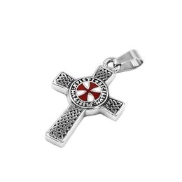 Mode celtique noeud croix rouge pendentif en acier inoxydable bijoux templier armure bouclier chevalier croix hommes pendentif en gros 244H