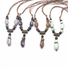 Mode céramique perles pendentif bohême Style longue chaîne de chandail collier tressé à la main Jingdezhen bijoux en céramique collier # W