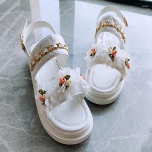 Fashion Chain Summer Flower Platform Sandalen Flats Women Shoes 2024 Jurk Slippers Casual Walking Flip Flops Slide 94