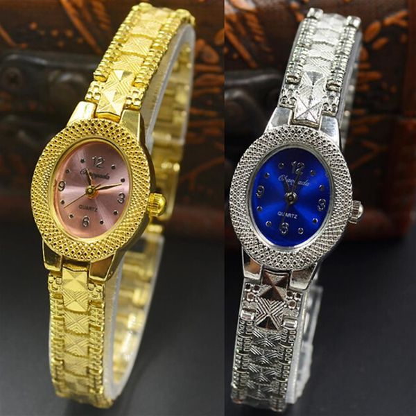 Moda Chaoyada elegante mujer chica esfera ovalada cuarzo pequeño y exquisito plata oro Metal correa de acero pulsera reloj de pulsera 702324x