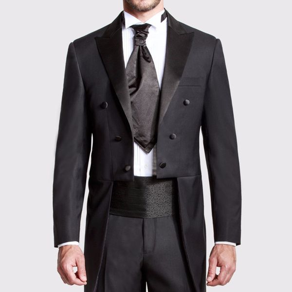 Moda gris carbón Tailcoat hombres boda esmoquin pico solapa centro ventilación novio esmoquin hombres cena formal traje de fiesta (chaqueta + pantalones + corbata + faja)