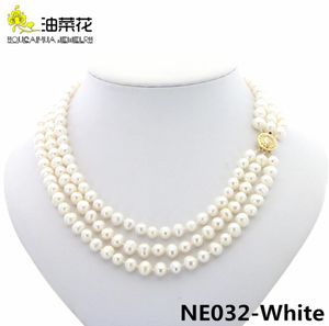 Fashion Charm 3Rows 78mm Natural White Akoya Gekweekte parels ketting sieraden Gold Button Woman Wedding Kerstcadeau AAA 17194541909