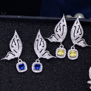 Créateur de boucles d'oreilles papillon de charme de mode pour femme mariée mariage 925 argent Sterling poste jaune bleu AAA cubique zircone boucles d'oreilles en cuivre pour les femmes bijoux cadeau