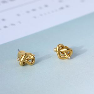 Mode-boucle d'oreille à breloque avec 0.9cm noeud coeur creux et diamant pour femmes cadeau de bijoux de mariage Livraison gratuite PS6754