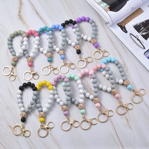 Joyería de encanto de moda, pulsera de cuentas de silicona múltiple, pulsera circular, llavero, brazaletes, llavero para mujeres y niñas