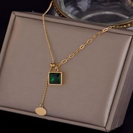 Fascino di moda numeri verde nero zircone collane per donna uomo temperamento collana pendente in acciaio inossidabile gioielli regalo catena263u