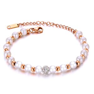 Charme Perle Perlé Brins Bracelets Bijoux Acier Inoxydable Plaqué Or 14K Femme Fille Cadeau