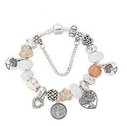Bracelet pendentif à breloques à la mode pour bracelet Pandora Platinum Heart DIY Beaded Lady Bracelet