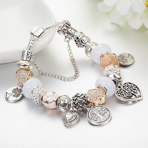 Bracelet pendentif à breloque de mode pour Pandora Platinum Heart DIY Pendentif perlé Lady Bracelet arbre de vie