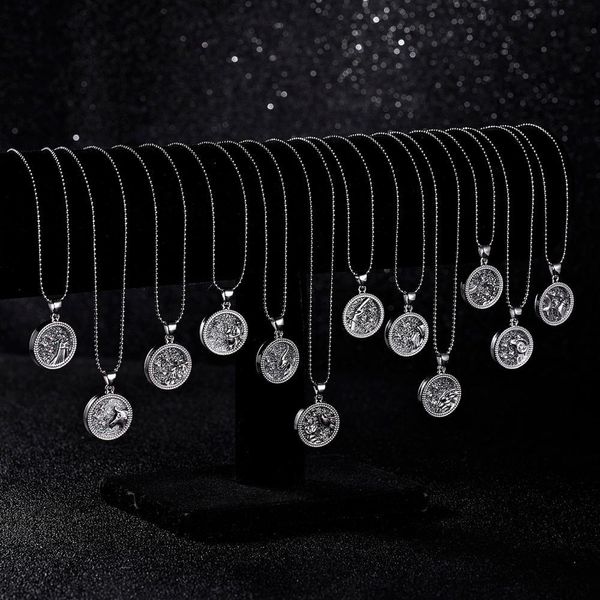 Fashion Charm Silver Color 12 Constellation Pendant Collier Bélier LEO STAR ZODIAC SIGN Colliers pour les femmes Personnalité Jeweley