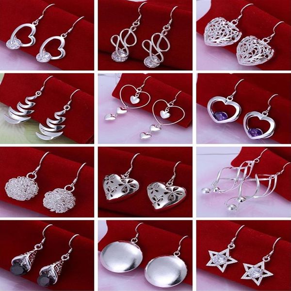 Mode pas cher bijoux mixte 50 paire femmes fille boucle d'oreille 925 argent boucle d'oreille mélange commande cadeau 2919