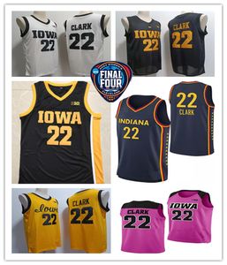 2024 Final Four 22 Caitlin Clark Iowa Hawkeyes College Basketball Jersey cousu Indiana Fever Home Road Away Yellow Black White Navy Women Youth S-4xl