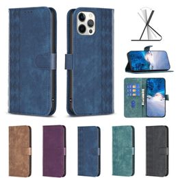 Mode geruite lederen portemonnee kisten voor iPhone 14 Plus 13 Pro Max 12 11 xr X XS 8 7 6 iPhone14 Square Luxury Print Visitekaarthouder Flip Cover Magnetic Mobile Pouch