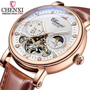 Mode CHENXI 8876 Mechanisch Automatisch Horloge Heren Lederen Band Tourbillon Maanfase Waterdichte Horloges voor Mannen