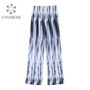 Mode chique stropdas kleurstof gestreepte wide-poot lange broek vrouwen 2021 zomer dunne losse casual harajuku hoge taille sportbroek vrouwelijke Q0801