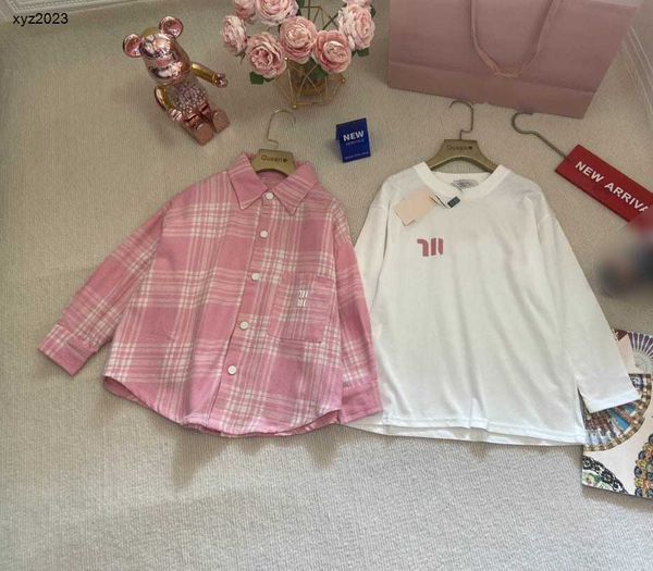 Fashion Child Shirt Baby Automn Two-Shice Set Taille 110-170 cm Girls Blouses Kids Designer Vêtements de création mignonne Rose et Pilor de base 24MA