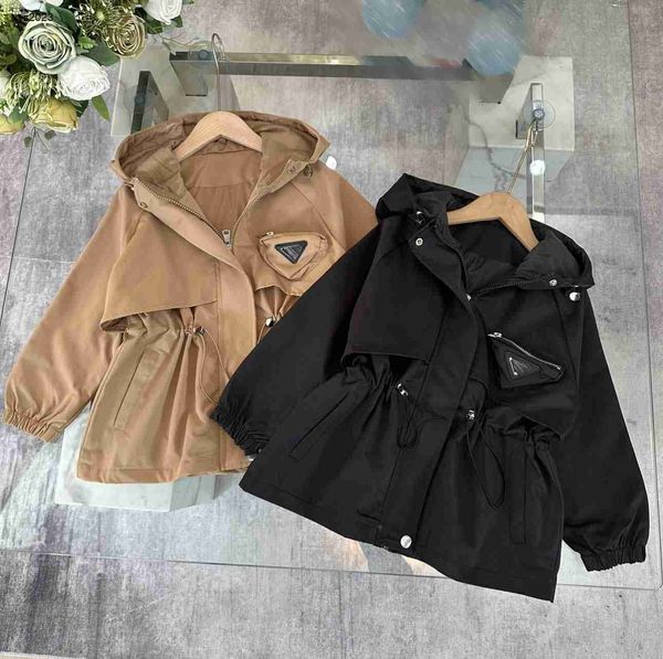 Fashion Child Tench Coats Geometric Pocket Decoration Kids Coat Taille 110-160 cm Baby Clothes Girl Boy Hooded Windbreaker 24Feb20