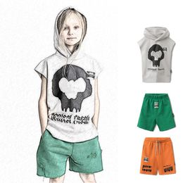 Mode kinderen brief gedrukt shorts N stijl jongens meisjes gat casual half broek INS kids schedel hooded vest tops S0463V