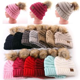 Fashion Girl Boy Kids Autumn and Winter Hats Wool Knit Hat Hair Ball Warm Knitted Hat