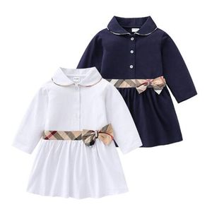 Robe à manches longues pour filles, vêtements à la mode pour enfants, avec nœud à revers, simple boutonnage, tricotée pour étudiantes, blanc et bleu, taille S-XXL, nouvelle collection 2022