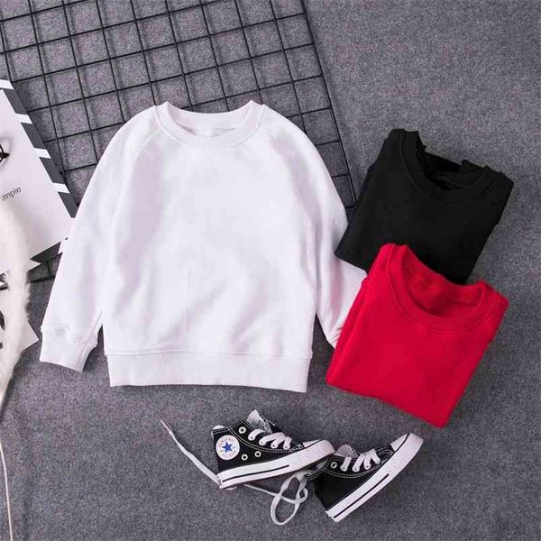 Sweat-shirts pour enfants de mode Printemps Automne Filles Solide Blanc / Rouge / Noir Vêtements Coton Tops de base à manches longues pour garçons 2-16 ans 210622