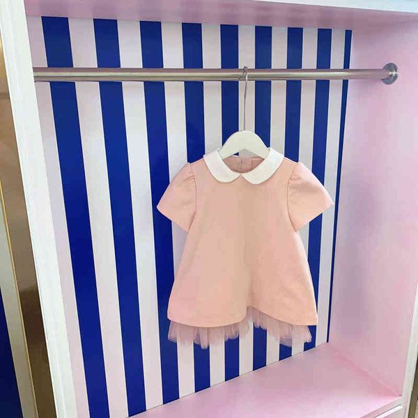 Ropa para niños de moda Vestido de niña Falda de manga corta de verano Diseño de malla Ropa casual diaria de niña rosa encantadora Y220510