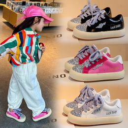 Mode enfants paillettes baskets INS enfants bling lettre à lacets chaussures décontractées enfants antidérapant bas chaussures plates S1089