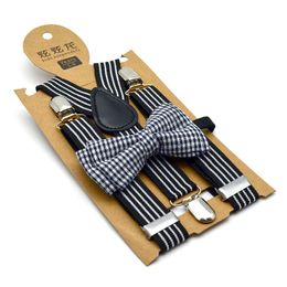 Mode Kinderen Gestreepte Suspender Jongens Stripe Elastische Suspender+Bloemgedrukte bogen Tie 2pcs Sets Kinderen Y-Shape verstelbare riemen Y2583