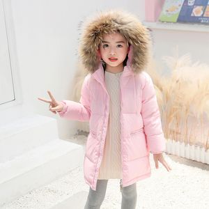 Mode Kinderen Winter Donsjack Meisje Warme Jassen Kleding Kinderen Jongens Dikker Parka Big Bont Collar Hooded Lange Jassen Bovenkleding LJ201125