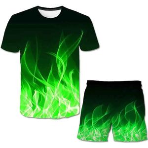 Fashion Childrens Flame Clothing ensembles Summer Girls Boys T-shirts Pantalons courts 2PCSSUITS 114 ans Costume Costume Cool Costume 240428