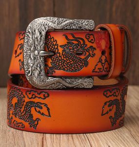 Mode Chinese Dragon Echte riemen voor mannen Luxe Big Pin Buckle Men039S Dress Belt Leather Casual Male Cowskin Strap7750695