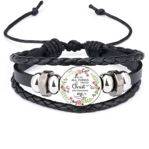 Mode chrétien Bible leçon bracelets en cuir pour femmes chrétiens écriture verre temps gemme Cabochon charme bracelet religieux