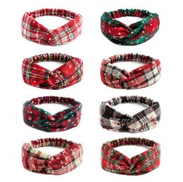 Mode Kerstmis volwassen kinderen hoofdbanden moeder baby tulband moeder dochter boog geknoopt haarband plaid print haar accessoires ornament