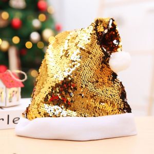 Fashion Christmas Decorations Skull Caps Double Turn Kerstmis pailletten hoed kleurrijke kralen plukken volwassen geweien santa hoeden