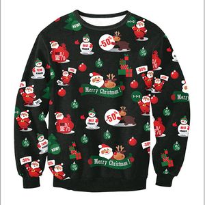 Mode- Kerst Grappige 3D Gedrukt Ronde hals Sweater Stijlvolle Unisex Santa Claus Ugly Kerst Trui Nieuwigheid Sexy Rode Retro Sweater