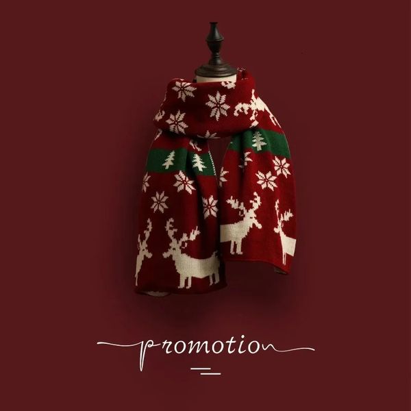 Mode noël tricoté laine rouge écharpe cerf wapiti écharpes imprimé flocon de neige chaud personnalité Couple châle 240304