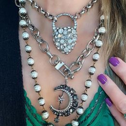 Fashion Sacs de chaîne grossières charme pendante femme croissant lune élégant collier collier cou collier de cou de cou collier 240509