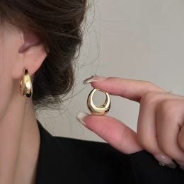 Boucles d'oreilles créoles épaisses en or 14 carats pour femmes et filles, boucles d'oreilles rondes lisses, bijoux Punk, cadeaux, 2024