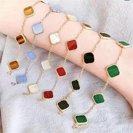 Mode classique 4/trèfle à quatre feuilles bracelets porte-bonheur chaîne en or 18 carats coquille d'agate nacre pour femme fille mariage fête des mères bijoux femmes