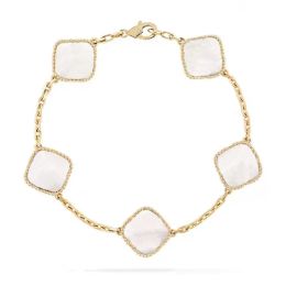 Fashion Classic 4/Four Leaf Clover Charm Bracelets 18k Shell Mother-of-Pearl Brand designer Bangle Chain para mujer fiesta joyería de regalo de cumpleaños