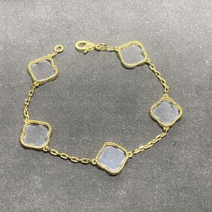 Mode classique 4/quatre feuilles trèfle bracelets porte-bonheur chaîne de bracelet en or 18 carats agate coquille nacre pour femmes fille mariage fête des mères bijoux femmes obsidienne