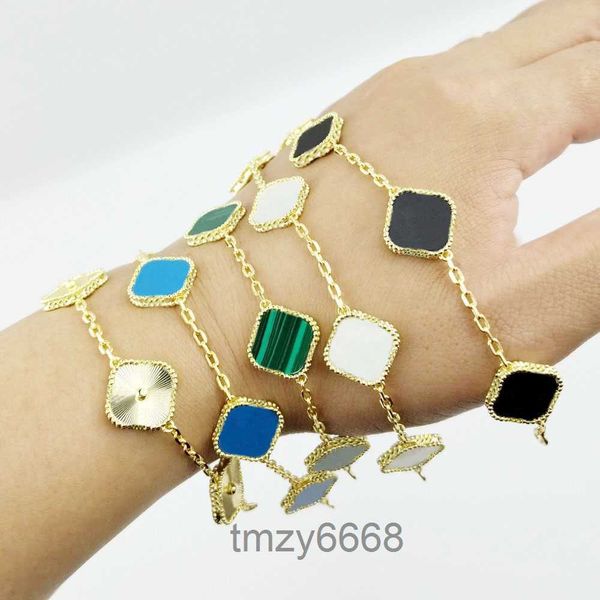 Fashion Classic 4 / Four Leaf Clover Charm Bracelets Chaîne de bracelet 18k Gold Agate Shell Moto-of-Perf for Women Girl Wedding Mother Day Bijoux Good Gifts-A BSIA