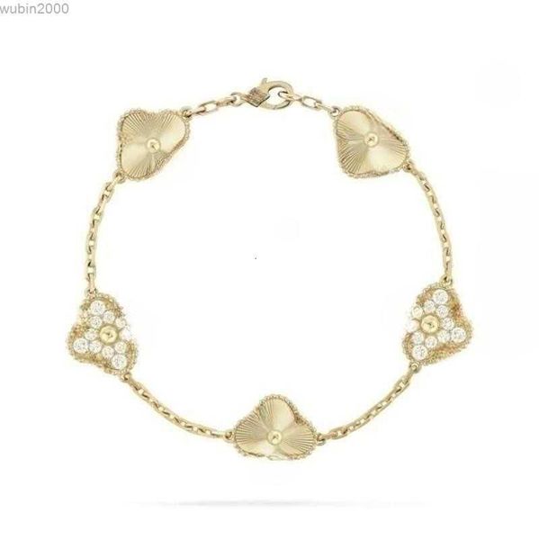 Mode classique trèfle à 4/quatre feuilles bracelets à breloques anneaux chaîne de bracelet plaqué or 18 carats agate noire pour femmes fille mariage fête des mères bijoux cadeaux livraison directe chance