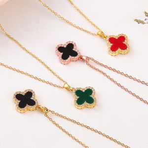 Fashion Classic 4 / Four Leaf Clover Collier Link Chain de couloir Gold plaqué bilatéral pour les femmes Girl Wedding Mothers Day Titanium Steel bijoux Cadeau de Noël