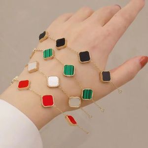 Mode classique 4/quatre feuilles van trèfle bracelets de charme pour les femmes bracelet chaîne à maillons en or 18 carats agate coquille perle fille mariage fête des mères bijoux de haute qualité