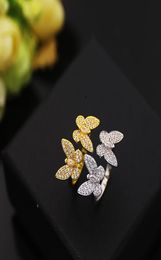 Fashion Classic 4four Leaf Clover Open Butterfly Band anneaux S925 Silver 18K Gold avec diamants pour femmes Valentin039S M9350157