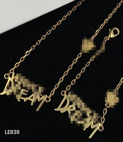 Mode classique lettres colorées pendentifs femmes Bracelet collier boucles d'oreilles ensembles laiton couleur diamants rêve dames concepteur bijoux MS12 -S82006908