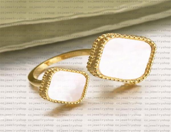 Fashion Classic Four Leaf Clover Ring Designer Jewelry Mother of Pearl 18K Gold plaqued Buttefly Anneaux Ladies and Girls Valentine3959498